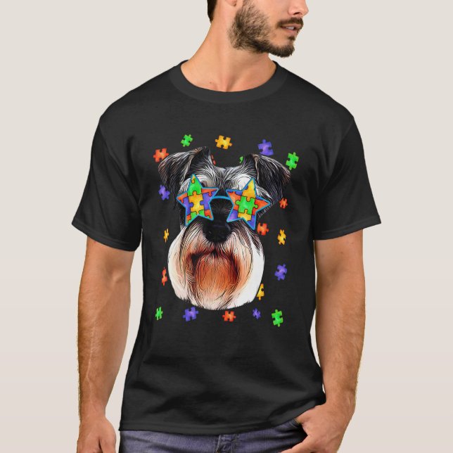 Camiseta Autismo lindo Schnauzer Puzzle Dog Gafas de sol Ma (Anverso)