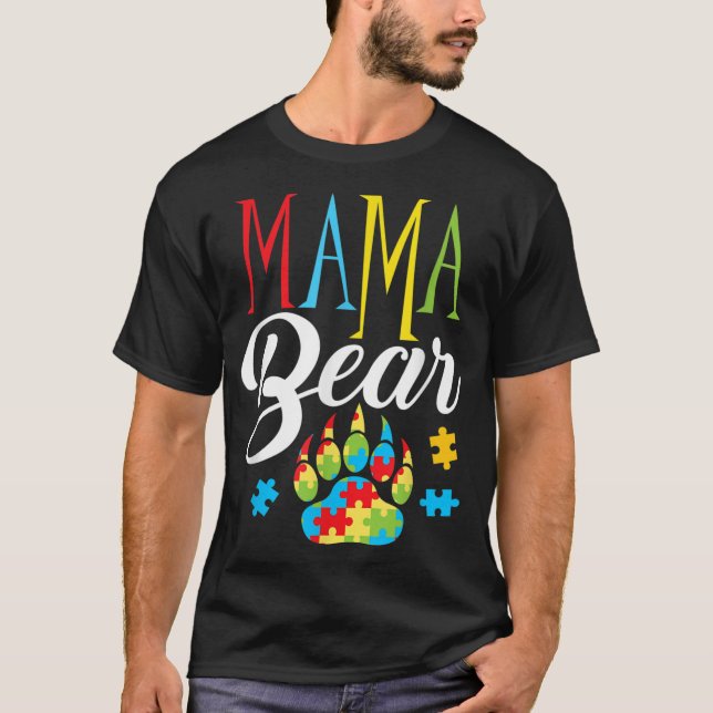 Camiseta Autismo Mama Bear Paw Puzzle Piece Niños Auténtica (Anverso)