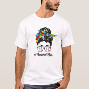 Camiseta Autismo Mamá Béisbol desordenado Bun Bandana Consc