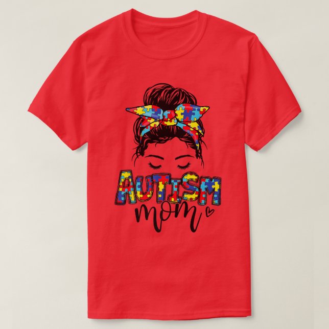 Camiseta Autismo Mamá desordenado rompecabezas de autismo e (Diseño del anverso)