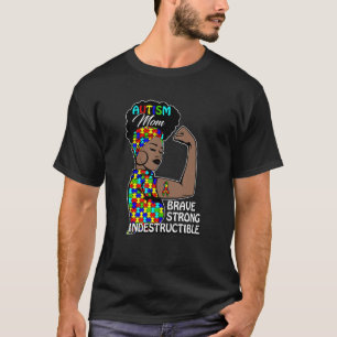 Camiseta Autismo Mamá Negra Valiente Indestructible Concien