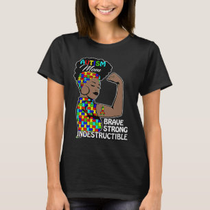 Camiseta Autismo Mamá Negra Valiente Indestructible Concien