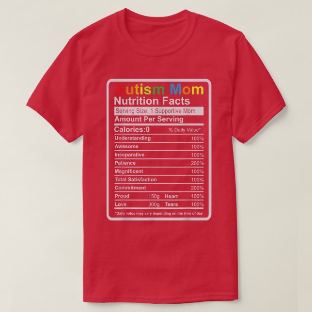 Camiseta Autismo Mamá Nutrición Hechos Concienciación sobre (Diseño del anverso)