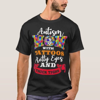 Camiseta Autismo Mamá Tatuajes, Ojos De Bonito Y Lentes Gru