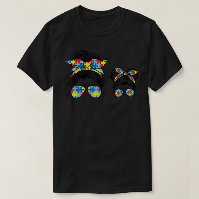 Camiseta Autismo Mamá Y Niño Vida Desordenada Gafas De Sol  (Diseño del anverso)