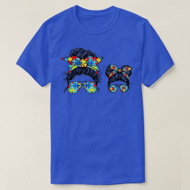 Camiseta Autismo Mamá Y Niño Vida Desordenada Gafas De Sol  (Diseño del anverso)