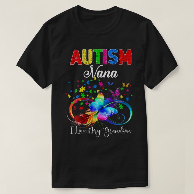 Camiseta Autismo mariposa femenino Nana Amo a mi nieto Su (Diseño del anverso)