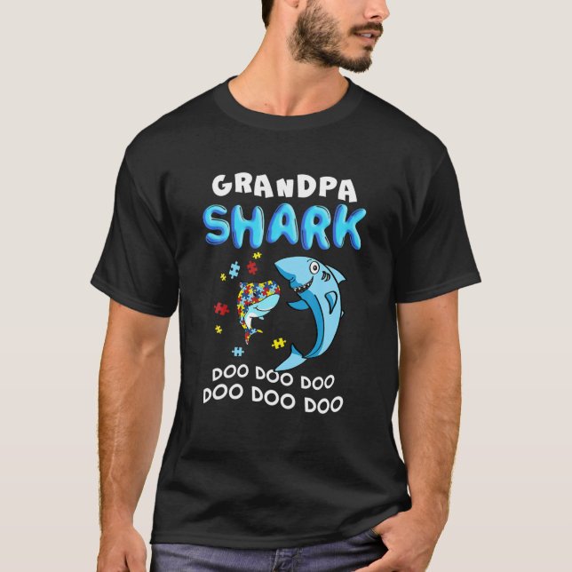Camiseta Autismo masculino Abuelo Tiburón rompe conciencia  (Anverso)