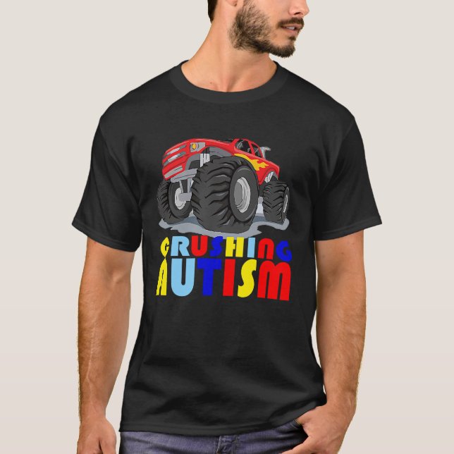 Camiseta Autismo Mega Camión Aplastando Autismo Para Hombre (Anverso)