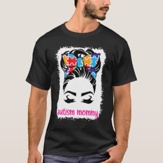 Camiseta Autismo Mes de Conciencia Mami Messy Hair Bun Madr