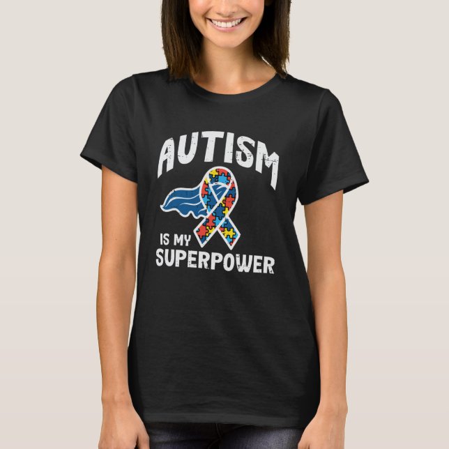 Camiseta Autismo Mi Superpoder Rompecabezas Cinta Concienci (Anverso)