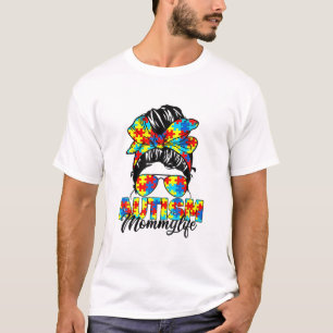 Camiseta Autismo Mommy Messy Bun Gafas de sol Bandana Autis