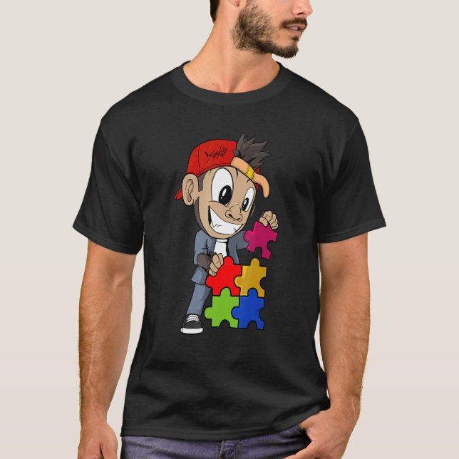 Camiseta Autismo Mono Rompecabezas Conciencia Autista (Anverso)