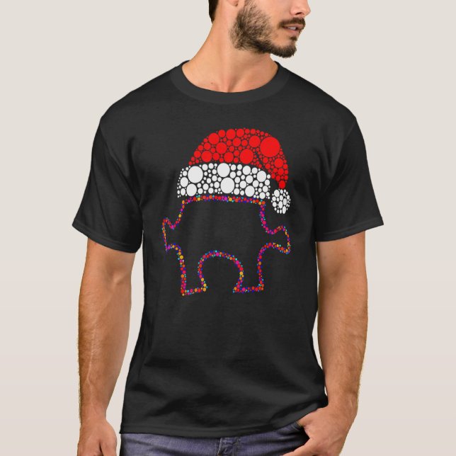 Camiseta Autismo Navidad Gorro de Navidad Pieza de Rompecab (Anverso)
