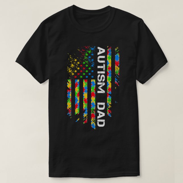 Camiseta Autismo Papá Conciencia Bandera Estadounidense (Diseño del anverso)