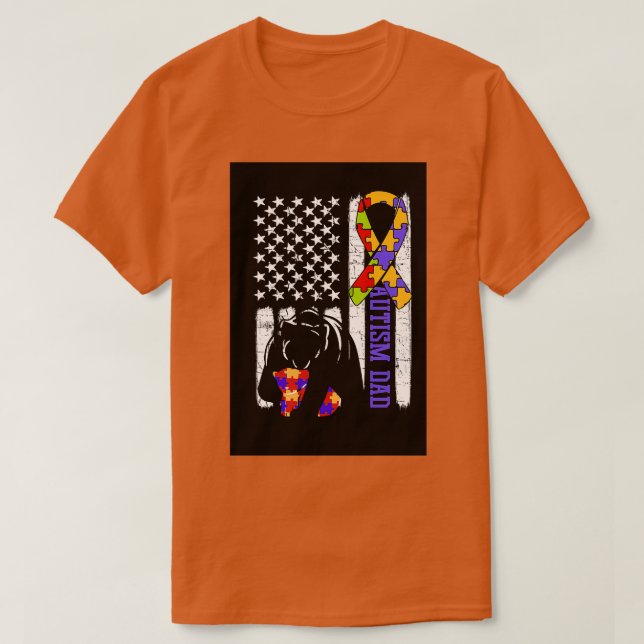 Camiseta Autismo Papá Conciencia Cinta Oso Mamá Bandera Ame (Diseño del anverso)