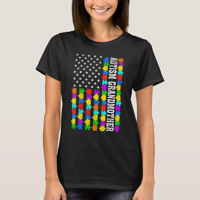 Camiseta Autismo retro Abuela Bandera Americana Amor Autism (Anverso)
