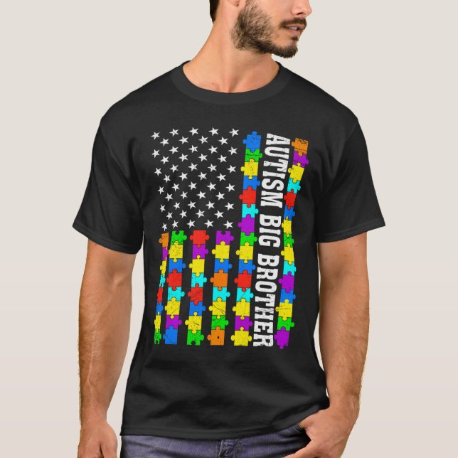 Camiseta Autismo retro Gran Hermano Bandera Americana Amor  (Anverso)
