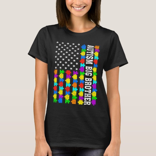 Camiseta Autismo retro Gran Hermano Bandera Americana Amor  (Anverso)