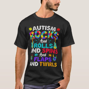 Camiseta Autismo Rocks Rolls Spins Flaps Conciencia Niños M