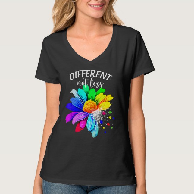 Camiseta Autismo Rompecabezas Conciencia Diferente Girasol  (Anverso)