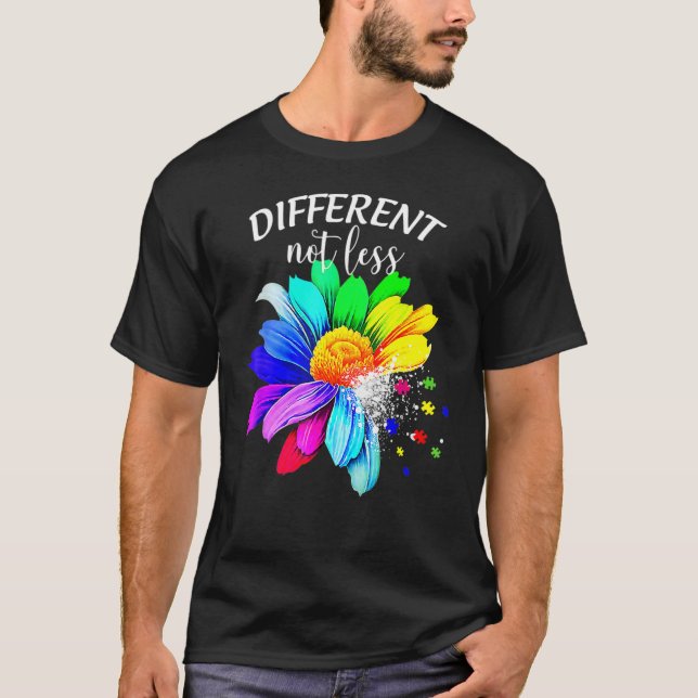 Camiseta Autismo Rompecabezas Conciencia Diferente Girasol  (Anverso)