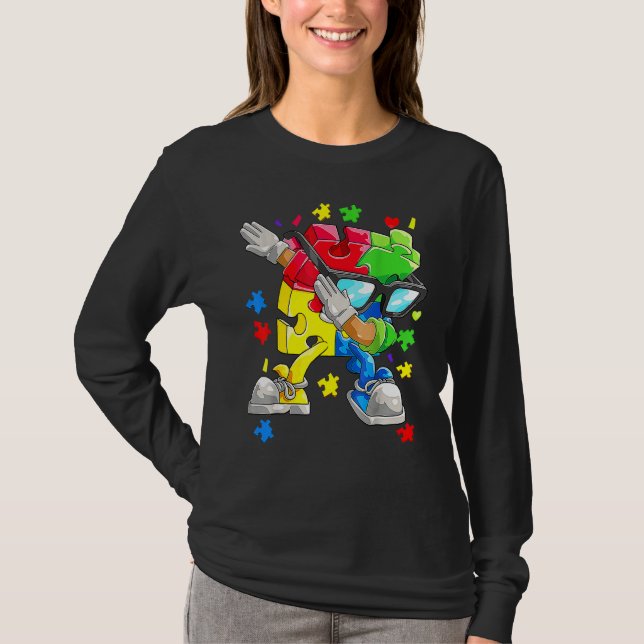 Camiseta Autismo Sensibilización Niños niños Dabbing Puzzle (Anverso)