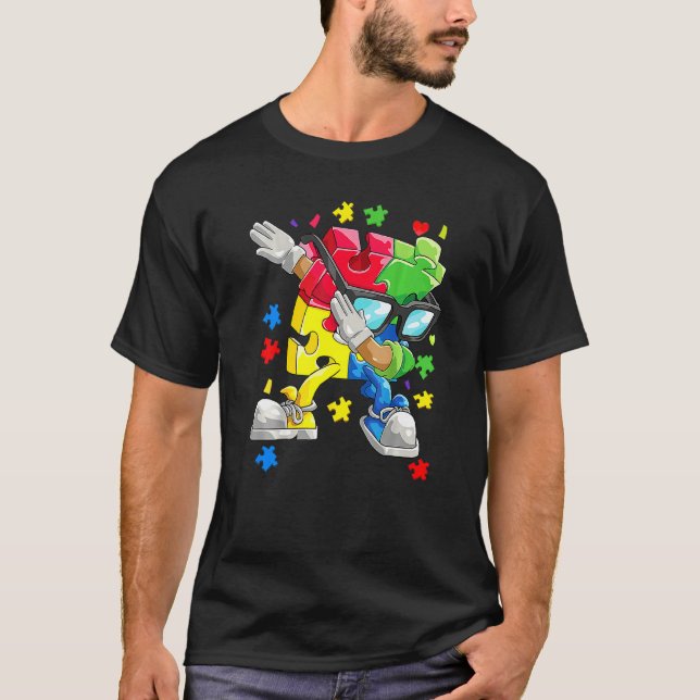 Camiseta Autismo Sensibilización Niños niños Dabbing Puzzle (Anverso)