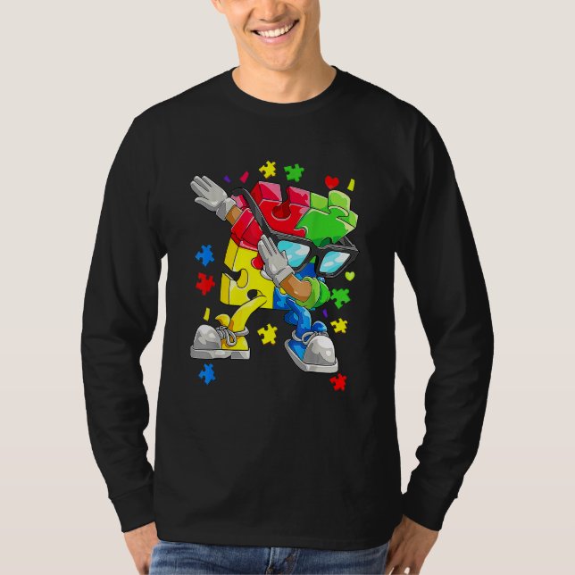 Camiseta Autismo Sensibilización Niños niños Dabbing Puzzle (Anverso)