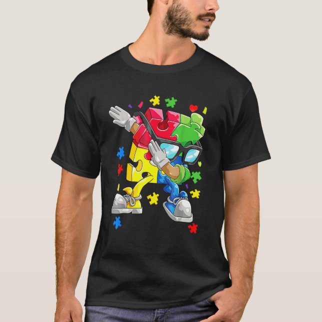 Camiseta Autismo Sensibilización Niños niños Dabbing Puzzle (Anverso)