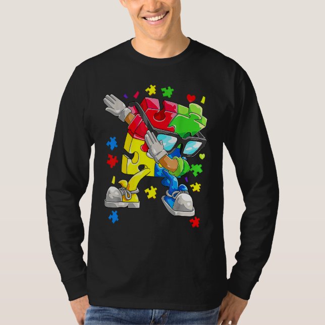 Camiseta Autismo Sensibilización Niños niños Dabbing Puzzle (Anverso)