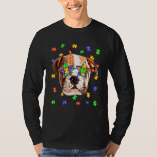 Camiseta Autismo suave Bulldog inglés Puzzle Dog Gafas de s