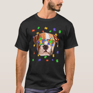 Camiseta Autismo suave Bulldog inglés Puzzle Dog Gafas de s