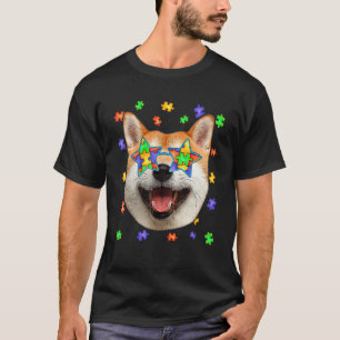 Camiseta Autismo suave Shiba Inu Puzzle Gafas de sol Mascot