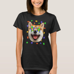 Camiseta Autismo suave Shiba Inu Puzzle Gafas de sol Mascot