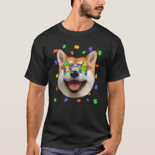 Camiseta Autismo suave Shiba Inu Puzzle Gafas de sol Mascot