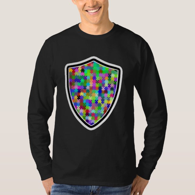 Camiseta Autismo Superhéroe Shield & Puzzle Mental Health (Anverso)