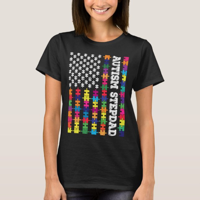 Camiseta Autismo vintage Stepdad Puzzle Patriótico American (Anverso)
