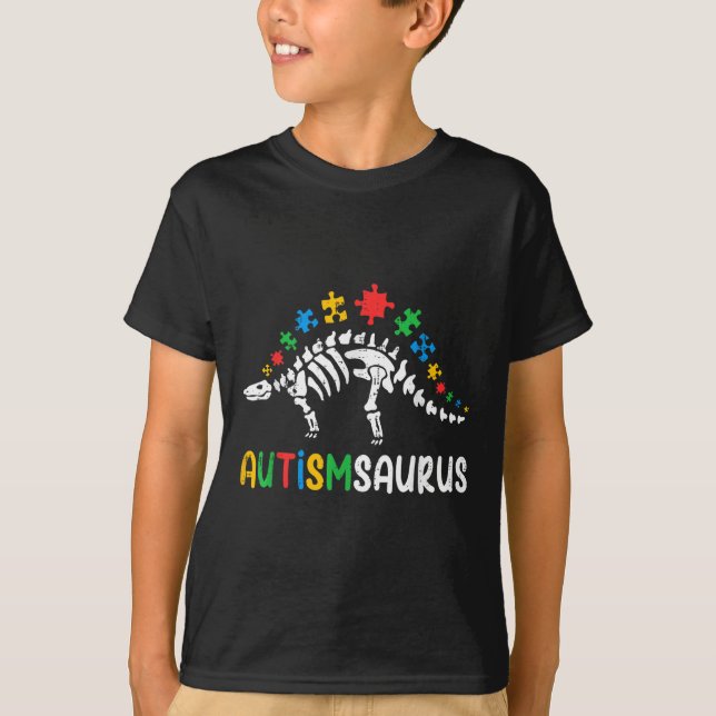 Camiseta Autismsaurus Dinosaur Boys Niños Pequeños Autismo  (Anverso)
