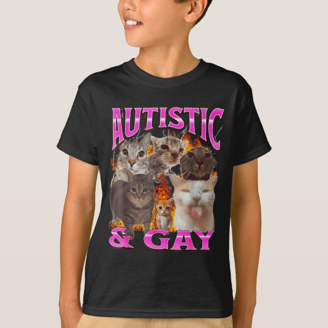 Camiseta Autistic And Gay Funny Cat Meme Bootleg Graphic  (Anverso)