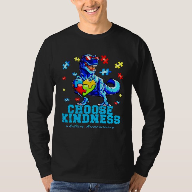 Camiseta Autistic Pride Day Dinosaur TRex Choose Kindness M (Anverso)