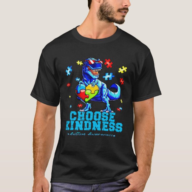 Camiseta Autistic Pride Day Dinosaur TRex Choose Kindness M (Anverso)