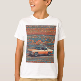 Camiseta Auto clásico con patrón azul y naranja