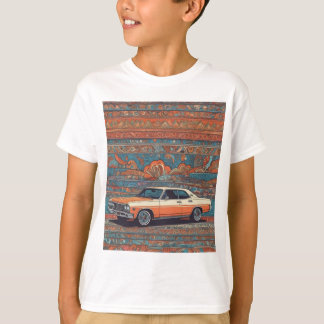 Camiseta Auto clásico con patrón azul y naranja