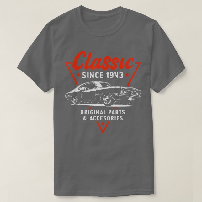 Camiseta Auto clásico de 80 años de edad 1943 80º cumpleaño (Diseño del anverso)