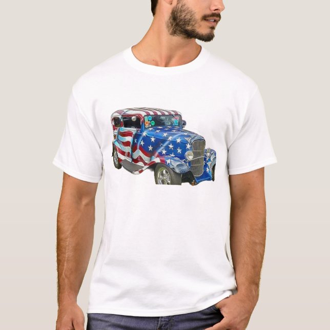 Camiseta Auto clásico de la bandera estadounidense (Anverso)