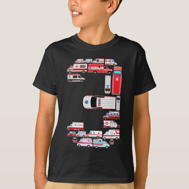 Camiseta Auto De Ambulancia Para Niños De Tres Años   (Anverso)