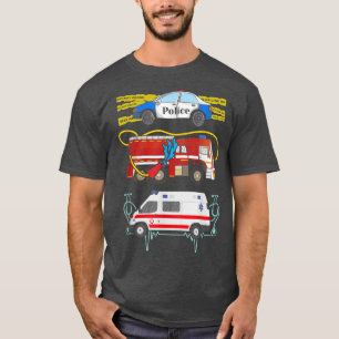 Camiseta Auto de la policía de bomberos camiones ambulancia