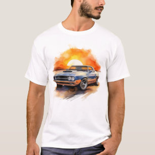 Camiseta Auto del músculo azul retro - atardecer clásico