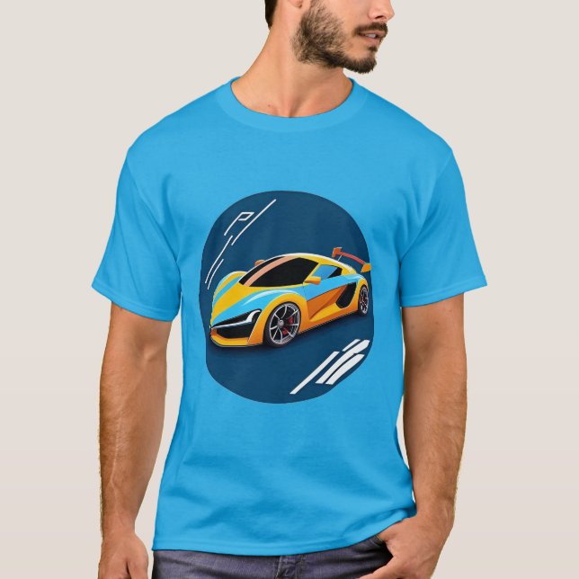 Camiseta Auto deportivo amarillo con fondo azul (Anverso)
